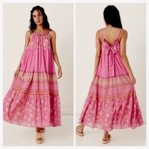 NWT SPELL collective utopia strappy maxi midi sleeveless sundress flamingo pink